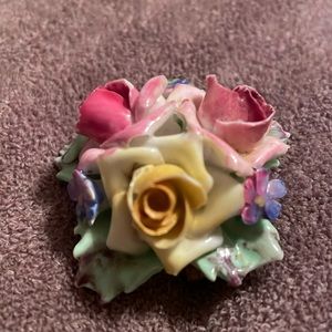 Vintage rose bone china brooch - see description